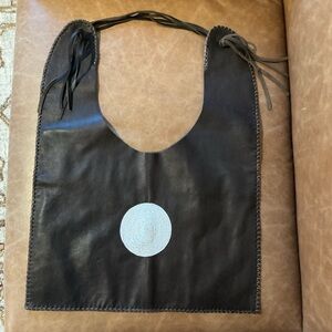 Brown Leather Beaded Tote Bag